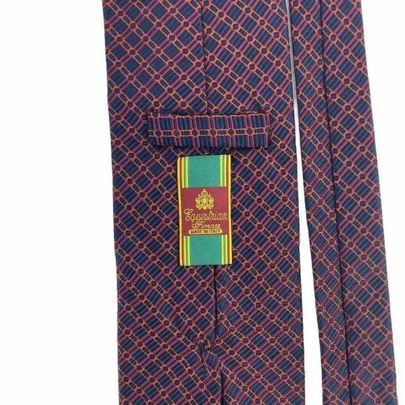 Equestrian Firenze Necktie Mens Long Classic Blue Red Orange Geometric 100% Silk - Picture 5 of 7